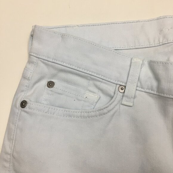 7 FOR ALL MANKIND Very Light Blue The Slim Cigarette 5 Pocket Logo Buttons Jeans - Picture 6 of 16